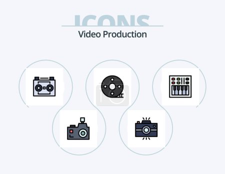 Ilustración de Línea de producción de vídeo llenado Icon Pack 5 Icon Design. handycam. videocámara. relámpago de estudio. realización de películas. aplausos - Imagen libre de derechos