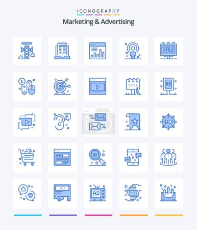Téléchargez les illustrations : Creative Marketing And Advertising 25 Blue icon pack  Such As person. human. newspaper. customer. graph - en licence libre de droit