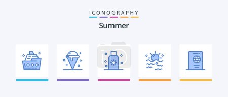 Illustration for Summer Blue 5 Icon Pack Including summer. sea. summer. sunblock. summer. Creative Icons Design - Royalty Free Image