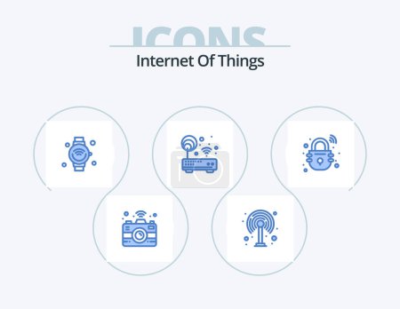 Ilustración de Internet Of Things Blue Icon Pack 5 Icon Design. Cerrado. wifi. internet de las cosas. router. dispositivo - Imagen libre de derechos