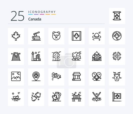 Ilustración de Canada 25 Line icon pack including canada. canada. head. cap. leaf - Imagen libre de derechos