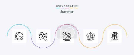 Ilustración de Summer Line 5 Icon Pack Incluyendo velero. velero. Verano. Navega. barco - Imagen libre de derechos