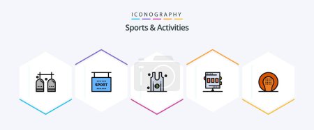 Illustration for Sports and Activities 25 FilledLine icon pack including recreation. chronometer. sports. athletics. team - Royalty Free Image
