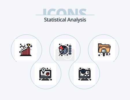 Téléchargez les illustrations : Statistical Analysis Line Filled Icon Pack 5 Icon Design. business solution. business idea. marketing. business development. reach - en licence libre de droit