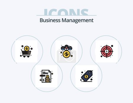 Téléchargez les illustrations : Ligne de gestion d'entreprise rempli Icône Pack 5 Icône Design. . graphique. graphique. les affaires. objectifs - en licence libre de droit