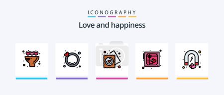 Téléchargez les illustrations : Love Line Rempli Pack de 5 icônes incluant l'amour. mariage. amour. stratégie. amour. Icônes créatives Design - en licence libre de droit