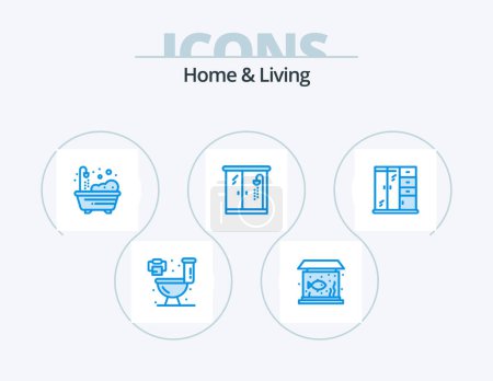 Ilustración de Home And Living Blue Icon Pack 5 Icon Design. . cabinet. living. living. bathroom - Imagen libre de derechos