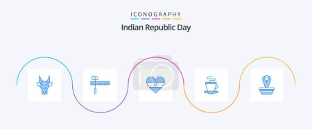 Illustration for Indian Republic Day Blue 5 Icon Pack Including animal. coffee. flag. cup. heartflag - Royalty Free Image