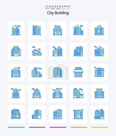 Téléchargez les illustrations : Creative City Building 25 Pack icône bleue telle que réelle. La maison. à la maison. bâtiment. bureau - en licence libre de droit
