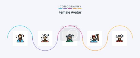 Téléchargez les illustrations : Female Avatar Line Filled Flat 5 Icon Pack Including p. baseball p. lady. baseball. technician - en licence libre de droit