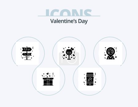 Téléchargez les illustrations : Valentines Day Glyph Icon Pack 5 Icône Design. . amour. amour. emplacement. romantique - en licence libre de droit
