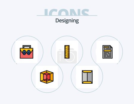 Illustration for Designing Line Filled Icon Pack 5 Icon Design. paint. graphic. money. design. wireframe - Royalty Free Image