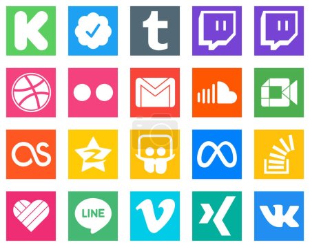 Ilustración de 20 Iconos esenciales de medios sociales como lastfm; video; gmail; google meet e iconos de sonido. Totalmente editable y profesional - Imagen libre de derechos
