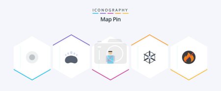 Illustration for Map Pin 25 Flat icon pack including . fire. man. camping. ship wheel - Royalty Free Image