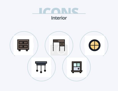 Illustration for Interior Line Filled Icon Pack 5 Icon Design. interior. drawer. park. cabinet. interior - Royalty Free Image