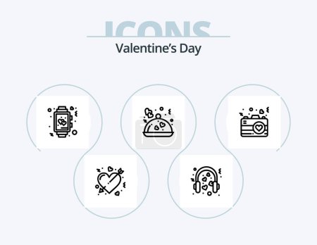Illustration for Valentines Day Line Icon Pack 5 Icon Design. love. flask. wedding. chemical. love - Royalty Free Image