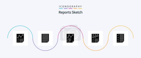 Illustration for Reports Sketch Glyph 5 Icon Pack Including paper. data. paper. arrows. paper - Royalty Free Image