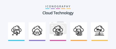 Téléchargez les illustrations : Cloud Technology Line 5 Pack d'icônes incluant minuterie. tableau de bord. nuage. informatique. Descendez. Icônes créatives Design - en licence libre de droit
