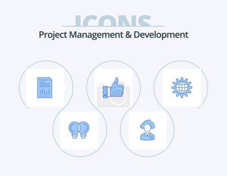 Téléchargez les illustrations : Project Management And Development Blue Icon Pack 5 Icon Design. report. graph. manager. financial. business - en licence libre de droit