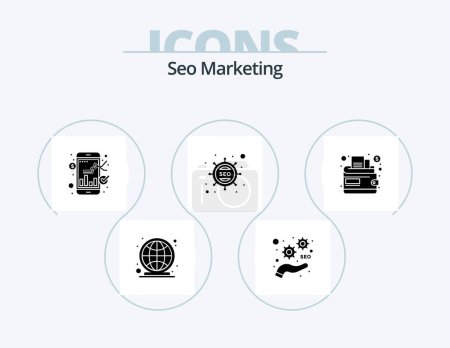 Téléchargez les illustrations : Seo Marketing Glyph Icon Pack 5 Icon Design. l'argent. marketing. échange. seo. commercialisation - en licence libre de droit
