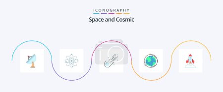 Ilustración de Space Flat 5 Icon Pack Including globe. comet. molecule. space. astronomy - Imagen libre de derechos