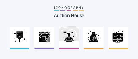 Téléchargez les illustrations : Auction Glyph 5 Icon Pack Including auction. finance. auction. money. bag. Creative Icons Design - en licence libre de droit