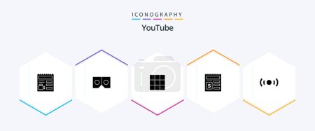 Illustration for Youtube 25 Glyph icon pack including signal. basic. menu. bank. money - Royalty Free Image