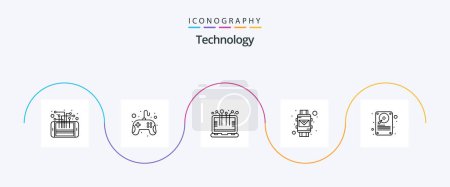 Téléchargez les illustrations : Technology Line 5 Icon Pack Including data. smart wrist. pad. envelope. laptop - en licence libre de droit