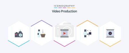 Illustration for Video Production 25 Flat icon pack including handycam. camcorder. makeup. production. film - Royalty Free Image