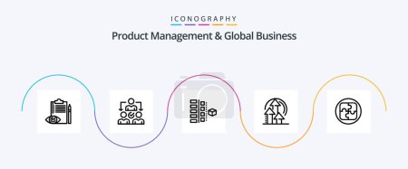 Téléchargez les illustrations : Product Managment And Global Business Line 5 Icon Pack Including product. method. distribution. management. planning - en licence libre de droit