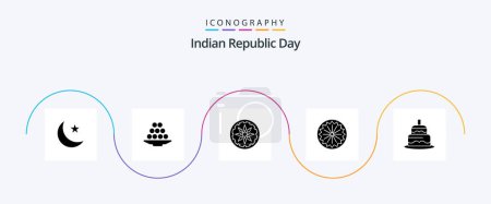 Illustration for Indian Republic Day Glyph 5 Icon Pack Including day. flag. laddu. indian. country - Royalty Free Image