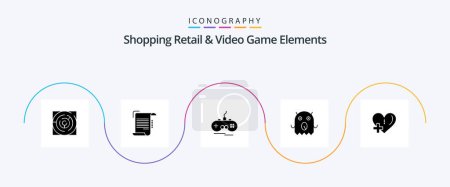 Ilustración de Shoping Retail And Video Game Elements Glyph 5 Icon Pack Including heart. alien. paper. monster. xbox - Imagen libre de derechos