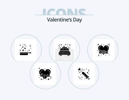 Téléchargez les illustrations : Valentines Day Glyph Icon Pack 5 Icône Design. romantisme. marié. médecine. amour. romance - en licence libre de droit