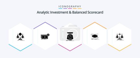 Téléchargez les illustrations : Analytic Investment And Balanced Scorecard 25 Glyph icon pack including focus. attention. flow. volume. scale - en licence libre de droit