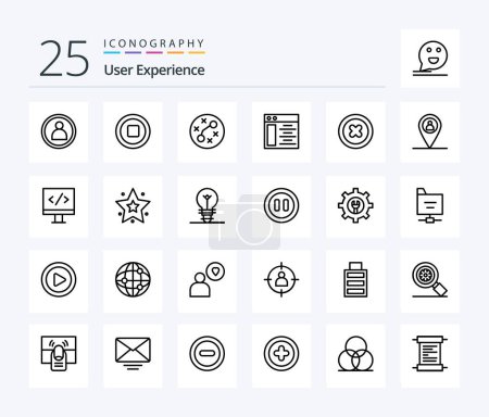 Ilustración de Experiencia del usuario 25 Paquete de iconos de línea incluyendo. página web. web . virus - Imagen libre de derechos