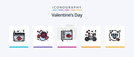 Téléchargez les illustrations : Valentines Day Line rempli pack de 5 icônes, y compris le diamant. amour. coeur romantique. chocolat. romantisme. Icônes créatives Design - en licence libre de droit