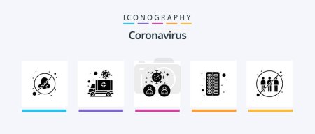 Ilustración de Coronavirus Glyph 5 Icon Pack Incluyendo la píldora. cápsula. vehículo. antivirus. usuario. Diseño de iconos creativos - Imagen libre de derechos