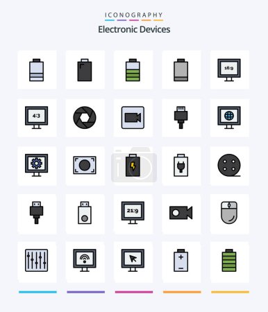 Ilustración de Creative Devices 25 Line FIlled icon pack  Such As devices. video. tv. record. photo - Imagen libre de derechos