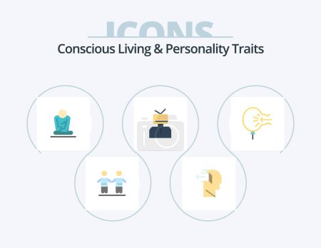 Illustration for Concious Living And Personality Traits Flat Icon Pack 5 Icon Design. person. esteem. release. affirmations. yoga - Royalty Free Image
