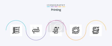 Ilustración de Printing Line 5 Icon Pack Including ready. document. color. color wheel. creative - Imagen libre de derechos