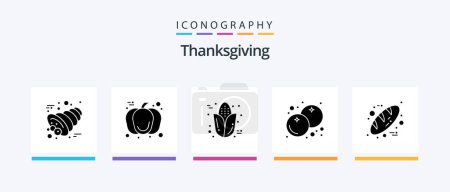 Illustration for Thanksgiving Glyph 5 Icon Pack Including bread. thanksgiving. autumn. fruit. berry. Creative Icons Design - Royalty Free Image