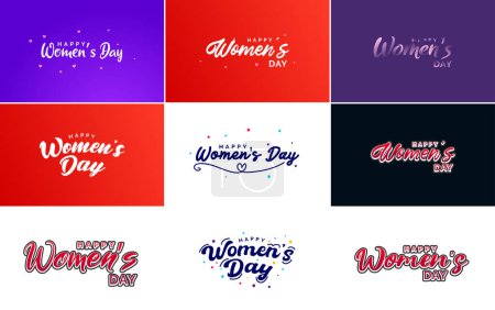 Illustration for Happy Women's Day greeting card template with hand-lettering text design creative typography for holiday greetings; vector illustration - Royalty Free Image