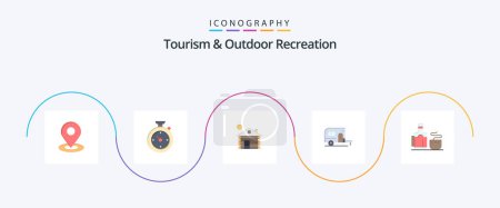 Téléchargez les illustrations : Tourism And Outdoor Recreation Flat 5 Icon Pack Including cup. travel. hotel . camp. caravan - en licence libre de droit