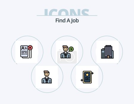 Téléchargez les illustrations : Find A Job Line Filled Icon Pack 5 Icon Design. job. job. document. growth. business - en licence libre de droit