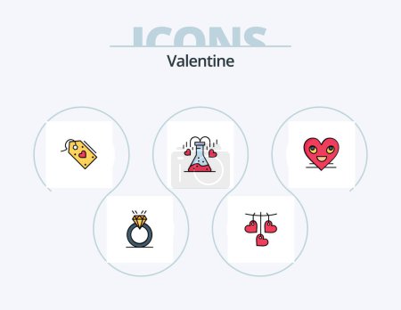 Téléchargez les illustrations : Valentine Line Filled Icon Pack 5 Icon Design. ring. day. man. valentines. heart - en licence libre de droit