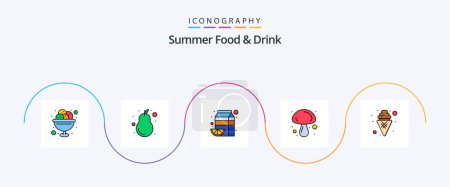 Téléchargez les illustrations : Summer Food and Drink Line Filled Flat 5 Icon Pack Including vegetable. food. food. cooking. orange - en licence libre de droit