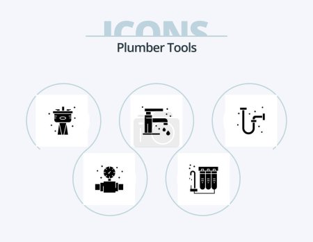 Illustration for Plumber Glyph Icon Pack 5 Icon Design. drain. tap. mechanical. sink. bathroom - Royalty Free Image
