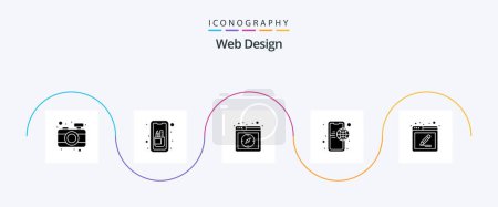 Illustration for Web Design Glyph 5 Icon Pack Including mobile internet. internet. browser. globe. web - Royalty Free Image