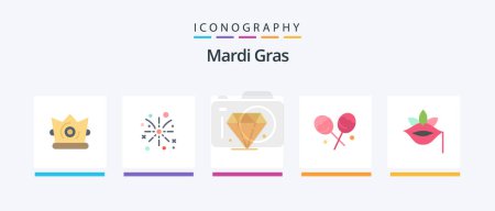 Illustration for Mardi Gras Flat 5 Icon Pack Including rose. flower. diamond. lips. confectionery. Creative Icons Design - Royalty Free Image