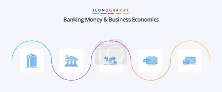 Illustration for Banking Money And Business Economics Blue 5 Icon Pack Including marketing. finance. building. prediction. forecast - Royalty Free Image